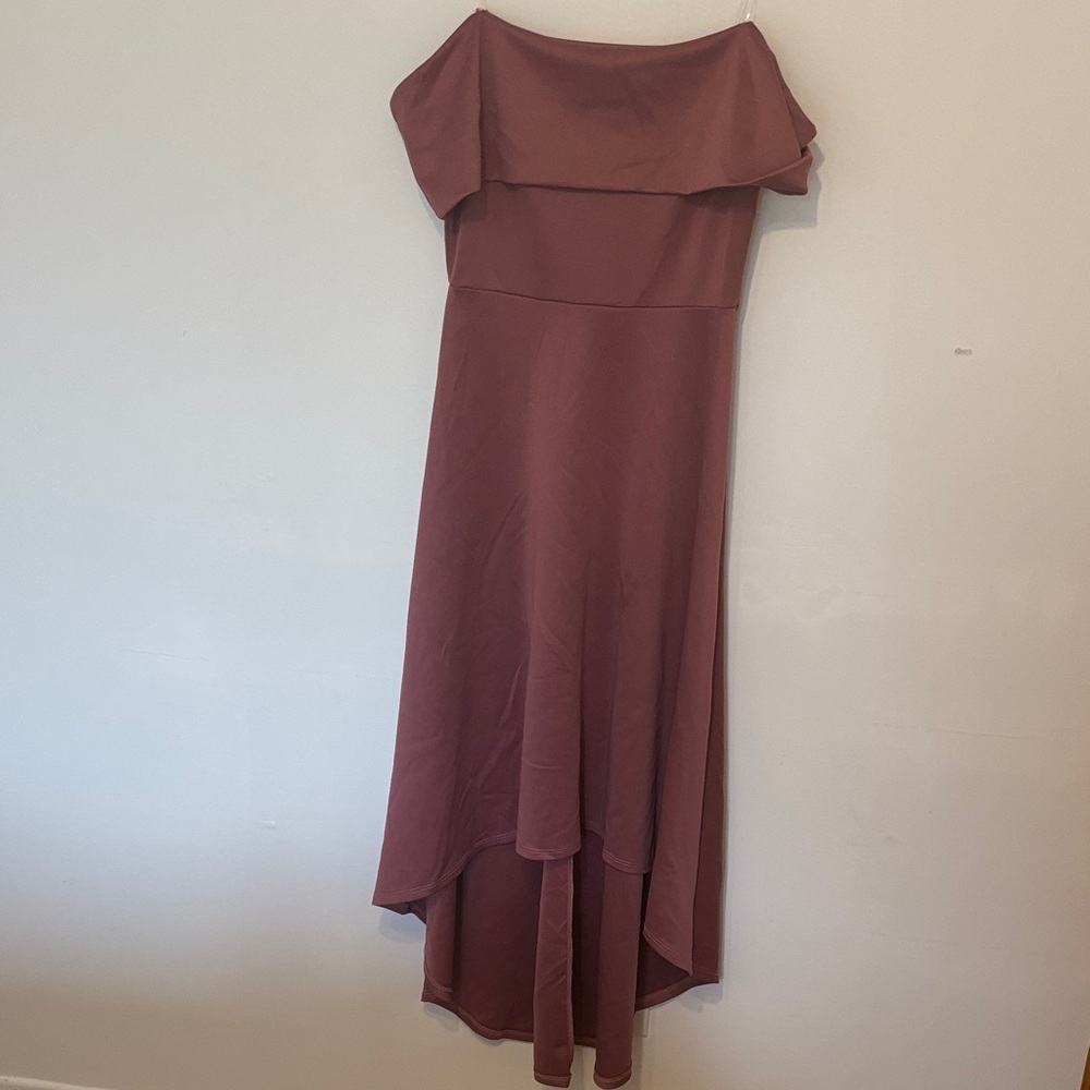 Charlotte Russe Off-Shoulder High Low Dress in pink